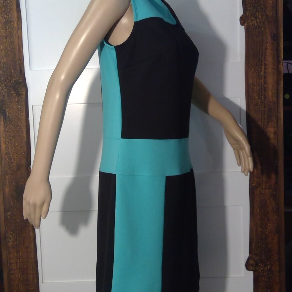 EnFocus Studios Women's Black and Teal Geometric Block Dress (Size 10)
